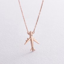 Gold necklace "Airplane" with cubic zirconia col02433 Onix 45