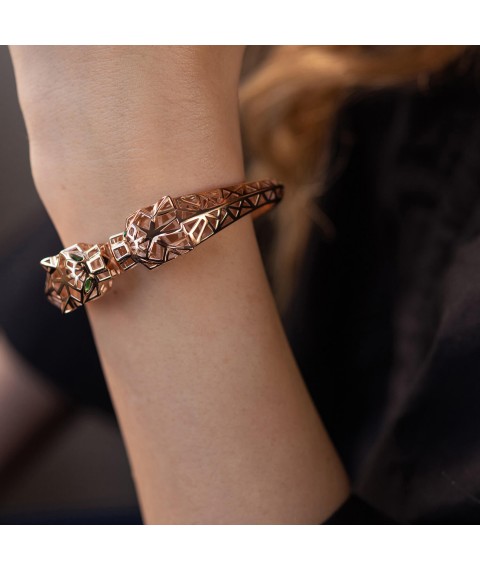 Hard bracelet "Panther" in red gold (cubic zirconia) b05220 Onyx
