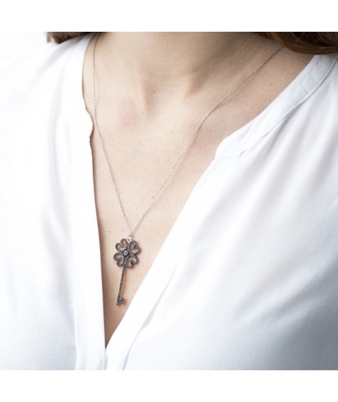 Silver necklace "Clover Key" (cubic zirconia) 18466 Onyx 70
