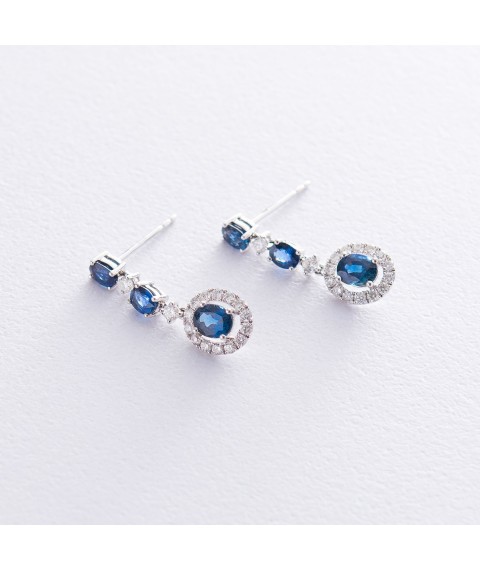 Gold earrings - studs with diamonds and sapphires DE3735Scha Onyx