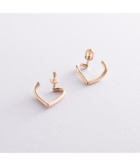 Earrings - studs "Hearts" in yellow gold s08133 Onyx