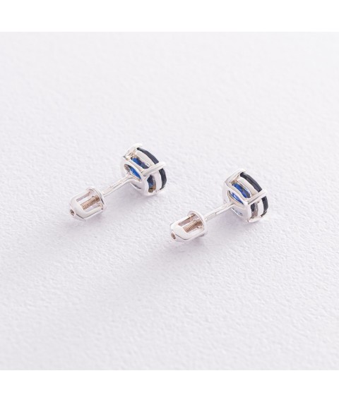 Silver stud earrings with synthetic. sapphire nano 6x8 121968 Onyx