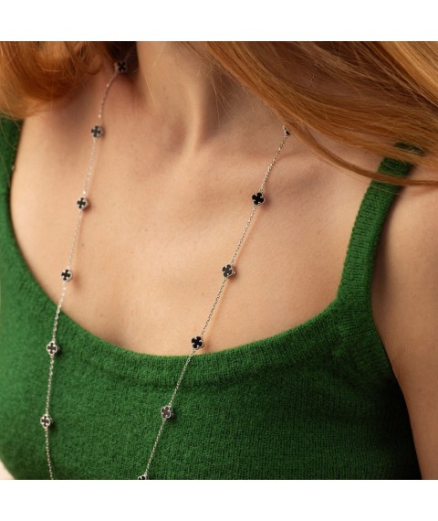 Necklace "Clover" with onyx mini (white gold) coll02427 Onix 85