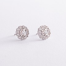 Gold earrings - studs "Flowers" with diamonds sm0299 Onyx