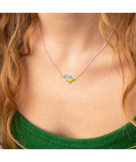 Necklace "Map of Ukraine" in white gold (blue and yellow enamel) count02333 Onix 42