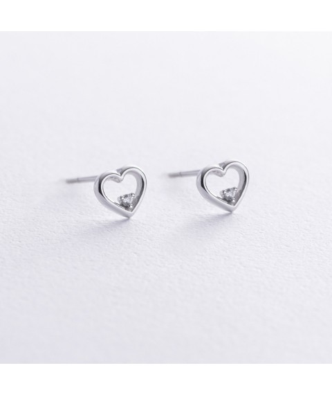 Earrings - studs "Hearts" in white gold (cubic zirconia) s08474 Onyx