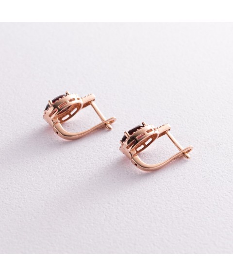 Gold earrings with pyrope and cubic zirconia s04183 Onyx