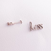 Серьги - пусеты "Kiss" в белом золоте с07674 Онікс