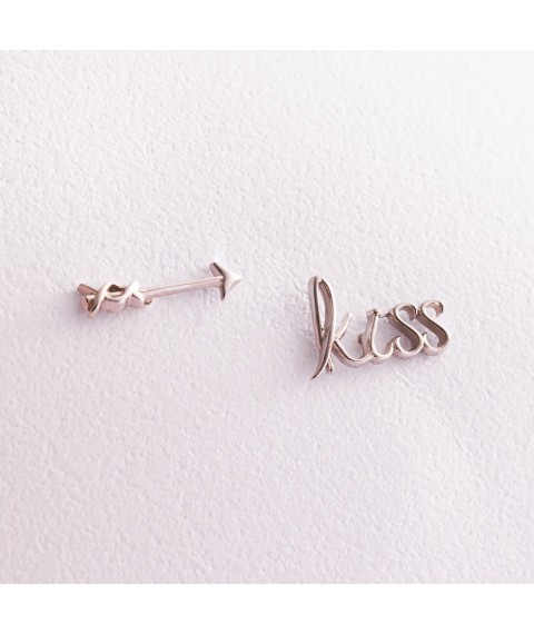 Earrings - studs "Kiss" in white gold s07674 Onyx