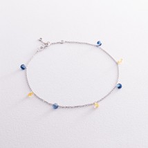 Bracelet "Ukrainian" in white gold on the leg (blue and yellow cubic zirconia) b05120 Onix 22