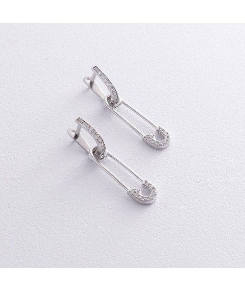 Silver earrings "Pins" with cubic zirconia 1063 Onyx