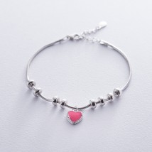 Silver bracelet with heart (enamel) 141247 Onyx 18