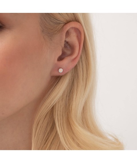 Gold earrings - studs "Hilary" (white enamel) 500043E Onyx