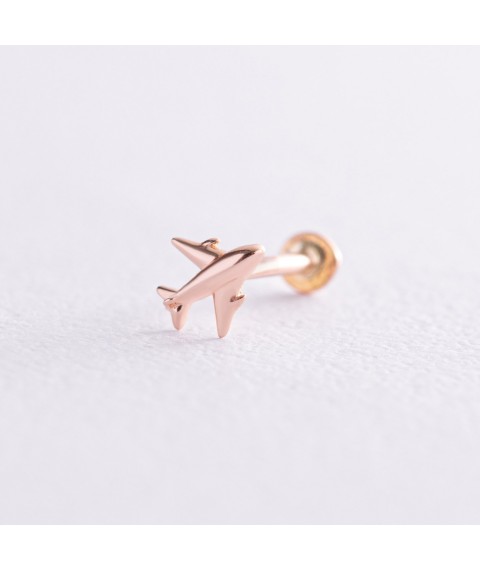 Single earring "Airplane" in ear cartilage (red gold) s08219 Onyx