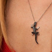 Pendant "Lizard" in white gold (cubic zirconia) p03833 Onyx