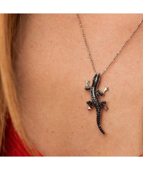 Pendant "Lizard" in white gold (cubic zirconia) p03833 Onyx