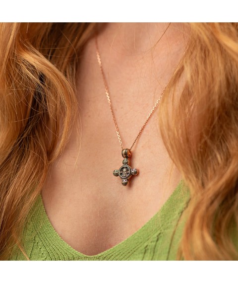 Golden cross "Savior Not Made by Hands. Guardian Angel" p02646 Onyx