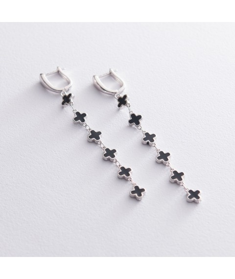 Silver earrings "Clover" 122683 Onyx