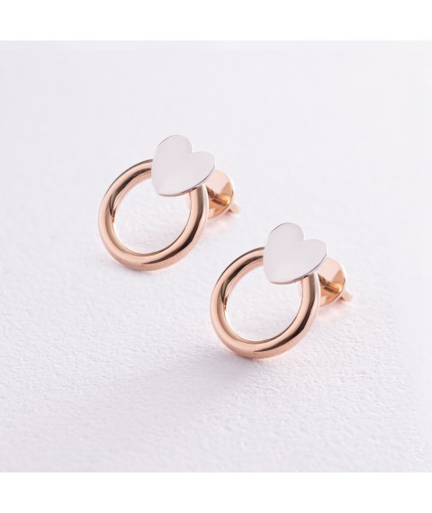 Gold earrings - studs "Hearts" s08175 Onyx