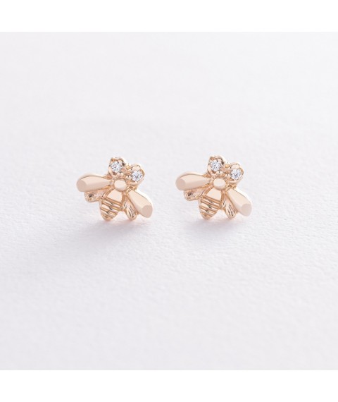 Earrings - studs "Bees" in yellow gold (cubic zirconia) s08570 Onyx