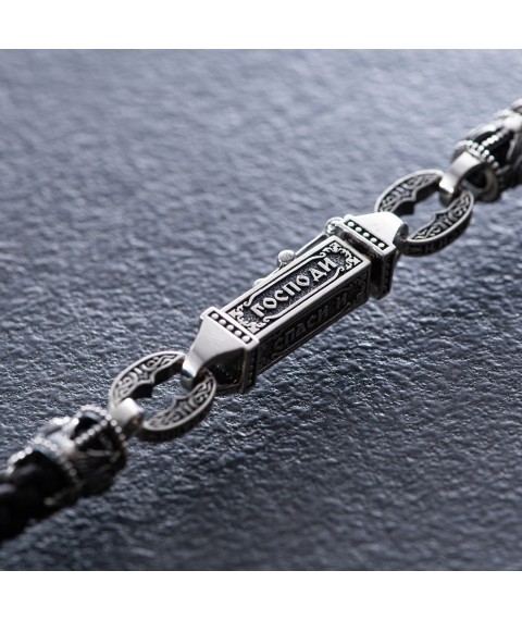 Шелковый шнурок "Спаси и Сохрани. С ликами святых" с серебряными вставками 1093шн Онікс  70