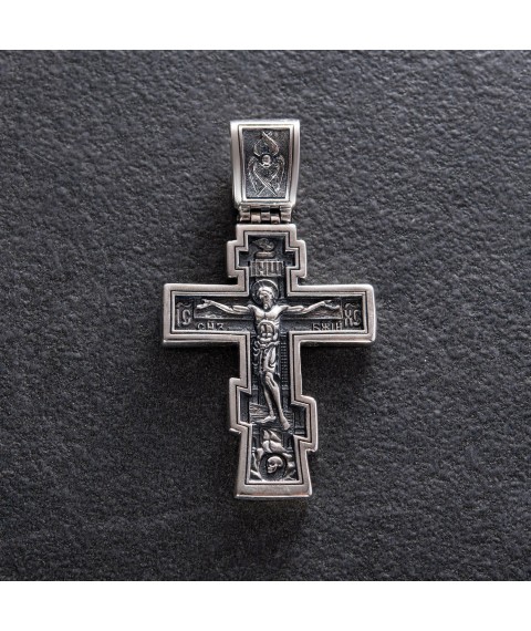 Silver cross "Crucifixion of Christ. Prayer" 133012 Onyx