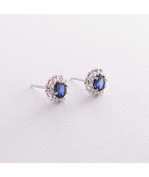 Gold earrings - studs with diamonds and sapphires sb0421gl Onyx