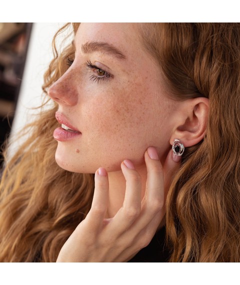 Gold earrings with diamonds and sapphires s347 Onyx