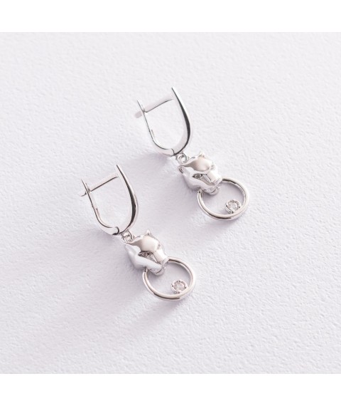 Earrings "Panthers" in white gold (cubic zirconia) s07473 Onyx