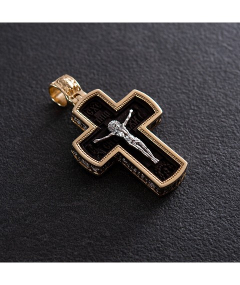 Men's Orthodox cross made of ebony and gold "Crucifixion" p00225zh Onyx