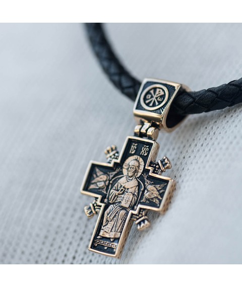 Золотой православный крест «Иисус Христос «Царь царей». Икона Божией Матери «Державная» п02407 Онікс