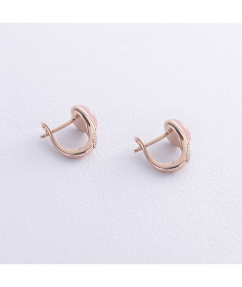 Gold earrings "Hearts" (pink opal, diamonds) sb0526sc Onyx