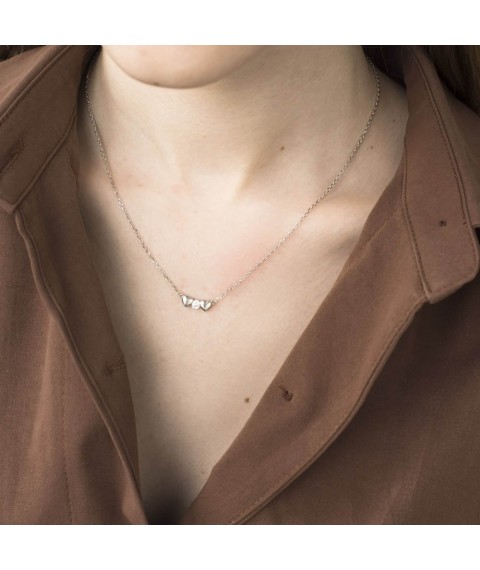 Silver necklace "Hearts" (cubic zirconia) 18753 Onix 45