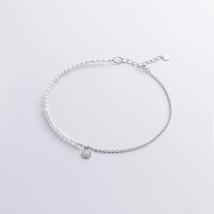 Серебряный браслет на ногу (культ. пресн. жемчуг, фианиты) 905-01603 Онікс 23