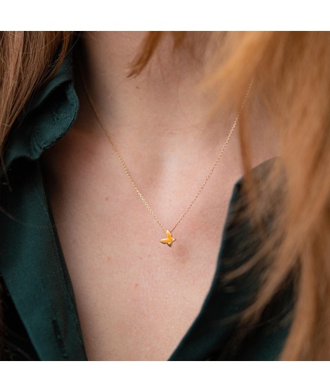 Necklace "Butterfly" in yellow gold kol02149 Onyx 45