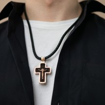 Men's Orthodox cross "Crucifixion" made of ebony and gold p00225 Onyx