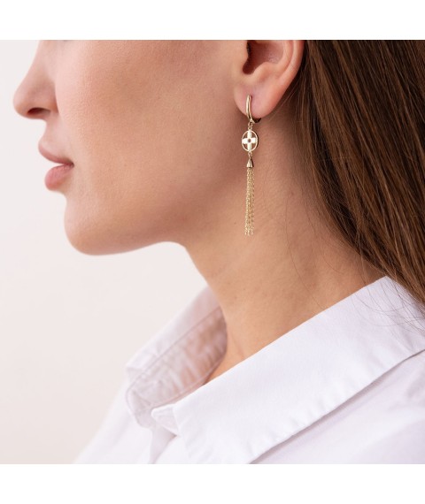 Dangling earrings "Clover" in yellow gold s07337 Onyx