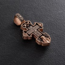 Мужской православный крест "Распятие. Спаси и Сохрани" из эбенового дерева и золота 1003 Онікс