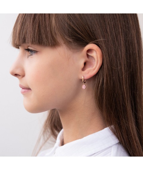 Children's gold earrings "Flower" s04796r Onyx