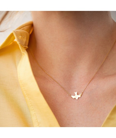 Necklace "Swallow" in yellow gold kol02364 Onix 45