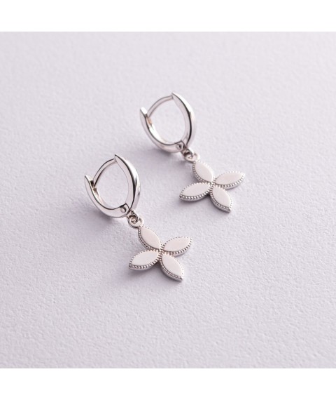 Earrings "Clover" in white gold s07069 Onyx