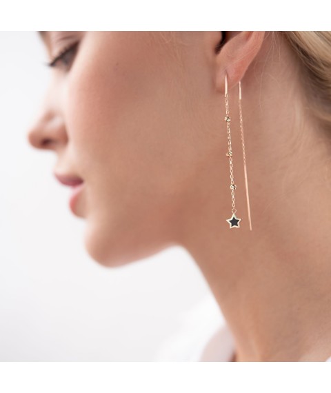 Gold earrings - broaches "Stars" (enamel) s07350 Onyx