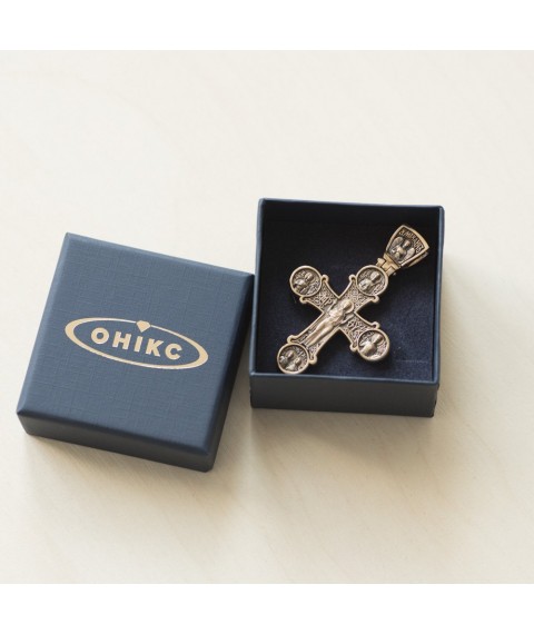 Golden Orthodox cross with blackening. Eight Saints p01404 Onyx