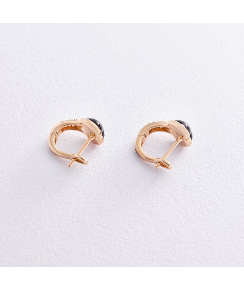 Gold earrings "Hearts" with diamonds and mother of pearl sb0471sc Onyx