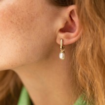Earrings in yellow gold (cult. fresh pearls) s08535 Onyx