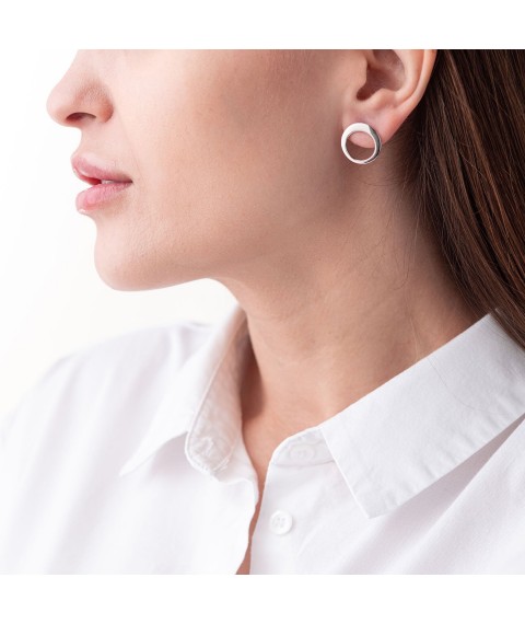 Earrings - studs "Orbit" in white gold s07347 Onyx