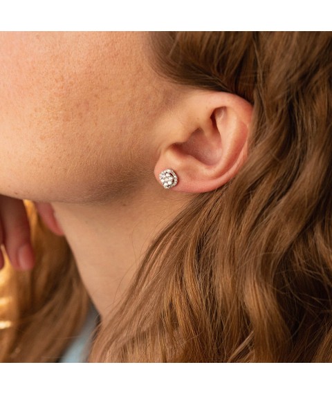 Gold earrings - studs "Clover" with diamonds sb0091cha Onyx