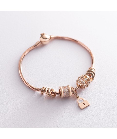 Gold bracelet with charms "Lock" b02762 Onix 18