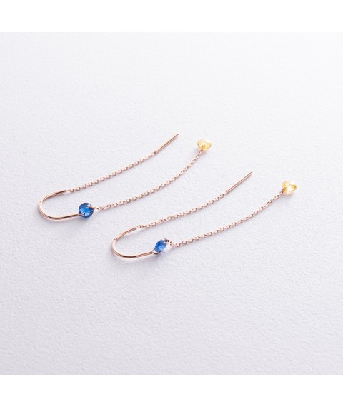 Gold earrings - broaches "Ukrainian" (blue and yellow cubic zirconia) s08391 Onyx