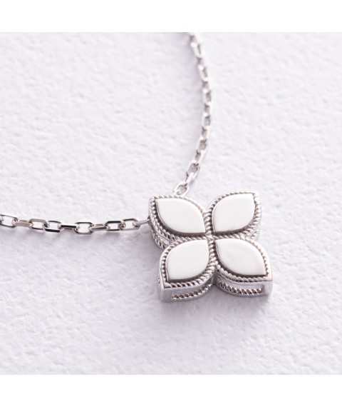 Necklace "Clover" in white gold kol02438 Onyx 48